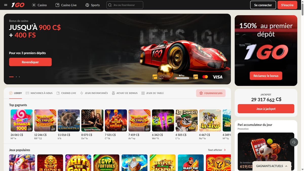 1Go casino | Bonus 150% jusqu'à 400€
